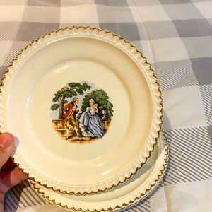 6 Vintage 22kt Gold Scalloped Harker Pottery Godey Bread & Butter Plates